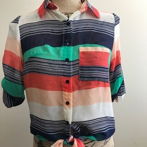 Sheer striped tie blouse